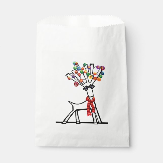 Reindeer, Christmas baubles, red scarf and snow Favour Bags (Front)