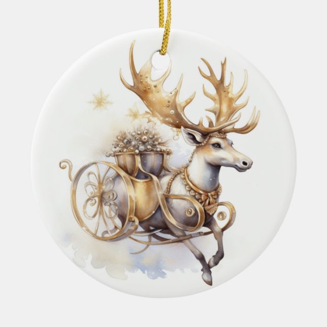 Reindeer Christmas Ceramic Ornament (Front)