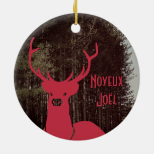 Reindeer Christmas custom text quebecois Ceramic Tree Decoration