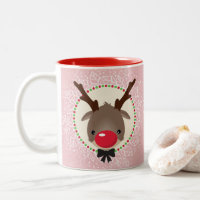 REINDEER CHRISTMAS cute red nose rudolph pink