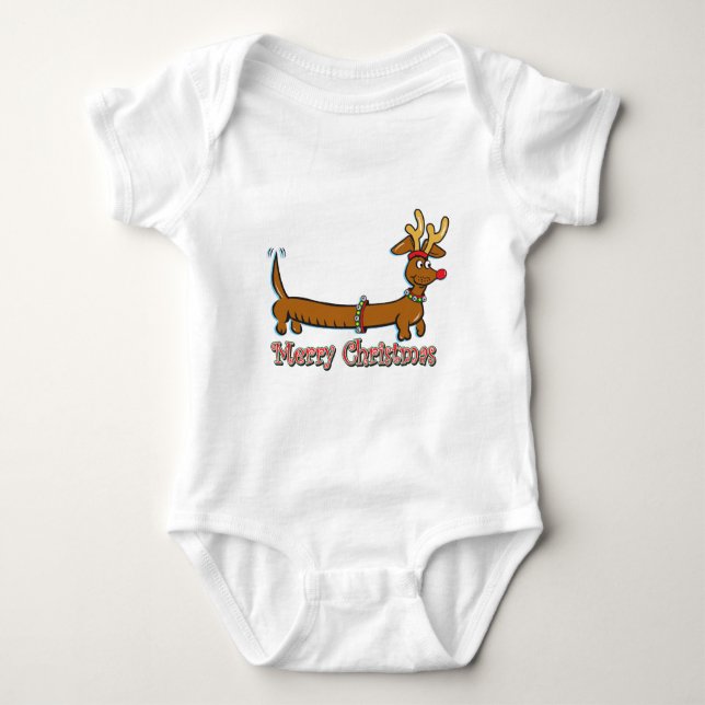 Reindeer Christmas Doxie Baby Bodysuit (Front)