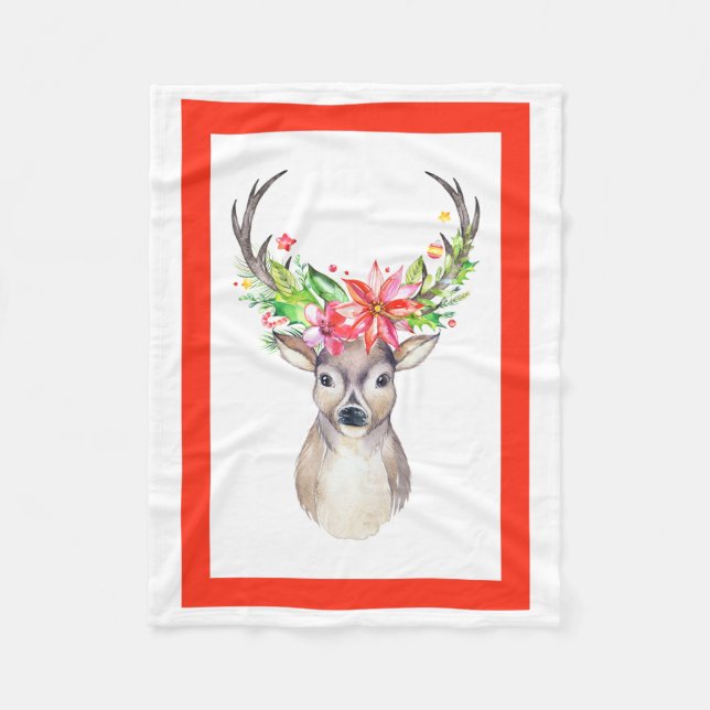 Reindeer Christmas Fleece Blanket (Front)