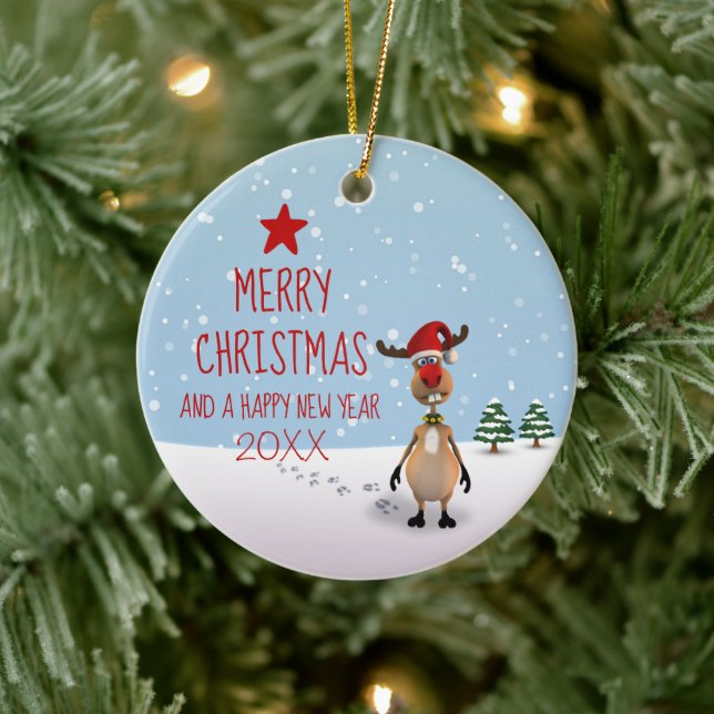 Reindeer Christmas Funny New Year Tree Ceramic Tree Decoration (Tree)