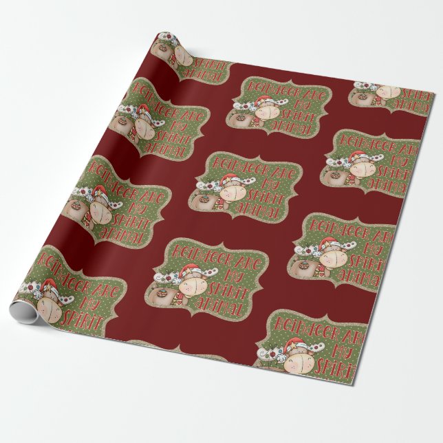 Reindeer Christmas Holiday Wrapping Paper (Unrolled)