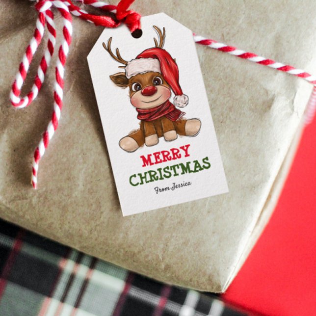 Reindeer Christmas Kid's  Gift Tags (Add a touch of holiday magic to your kids' Christmas gifts with this adorable reindeer gift tag.)