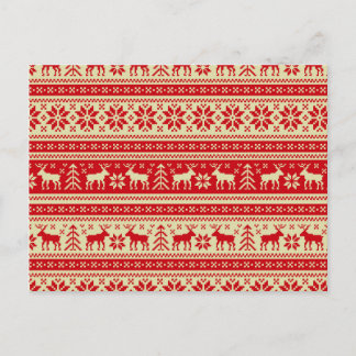 Reindeer Christmas Knitted Pattern Holiday Postcard
