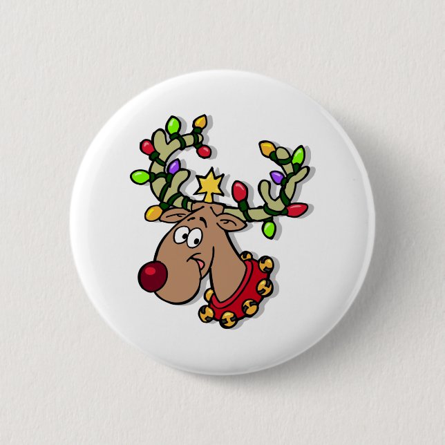 Reindeer Christmas Lights 6 Cm Round Badge (Front)