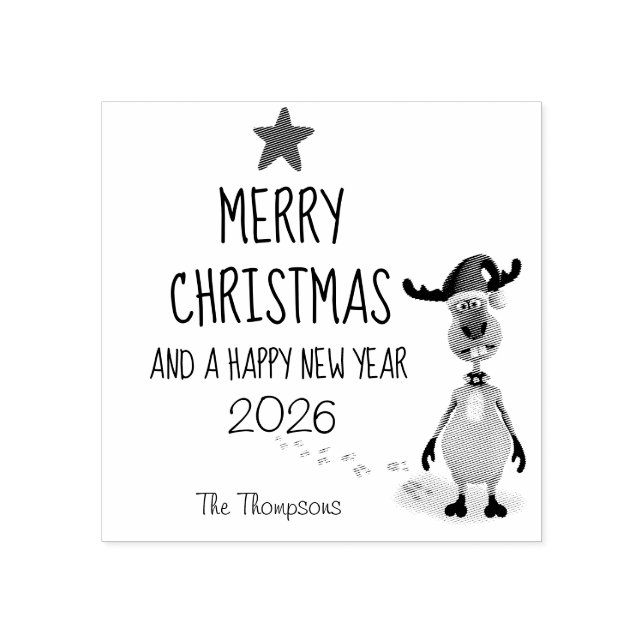 Reindeer Christmas New Year Funny Tree 2025 Rubber Rubber Stamp (Imprint)