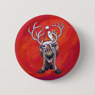 Reindeer Christmas On Green 6 Cm Round Badge