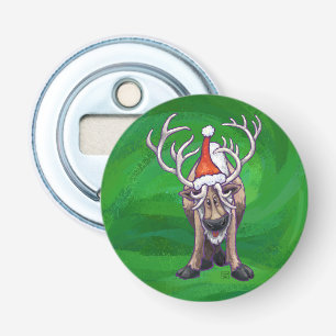 Reindeer Christmas On Green Bottle Opener