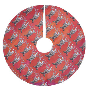 Reindeer Christmas On Green Brushed Polyester Tree Skirt