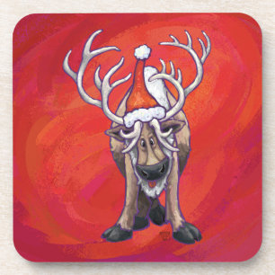 Reindeer Christmas On Green Coaster