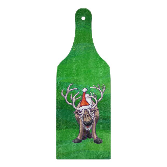 Reindeer Christmas On Green Cutting Board (Front)