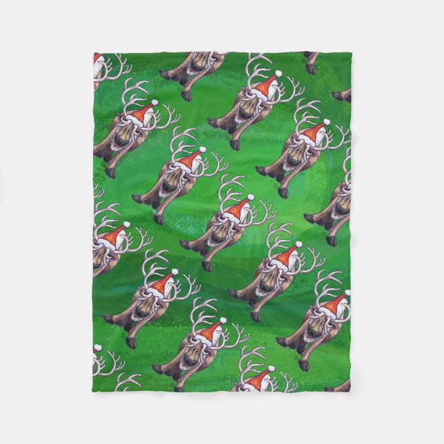 Reindeer Christmas On Green Fleece Blanket (Front)