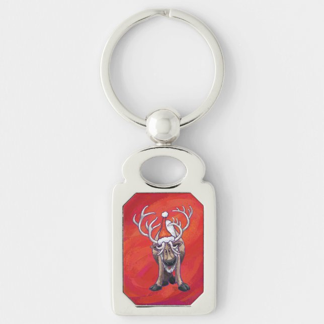 Reindeer Christmas On Green Key Ring (Front)