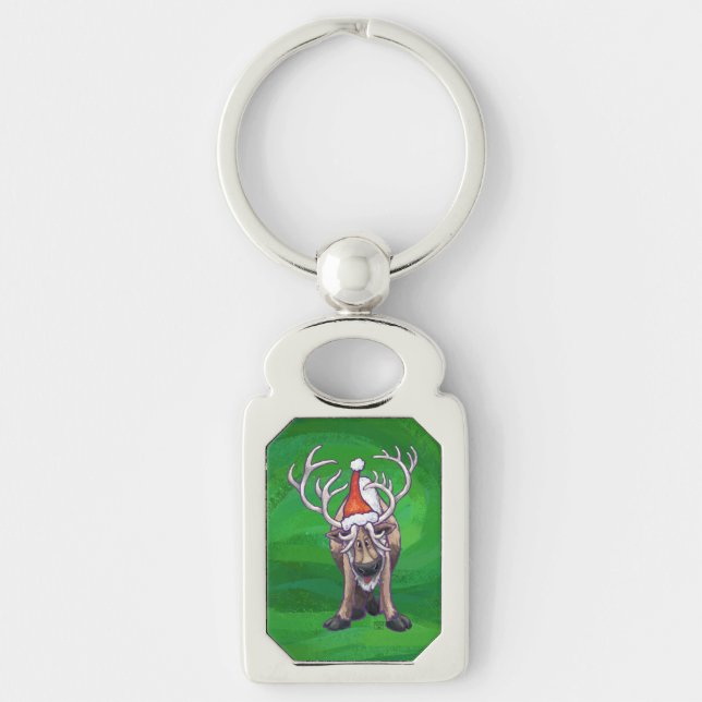 Reindeer Christmas On Green Key Ring (Front)