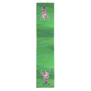 Reindeer Christmas On Green Short Table Runner