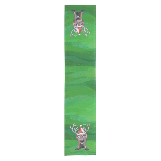 Reindeer Christmas On Green Short Table Runner (Front)