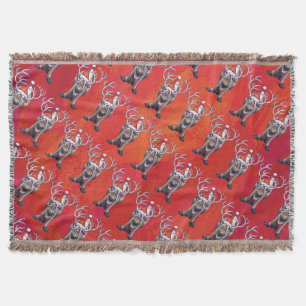 Reindeer Christmas On Green Throw Blanket