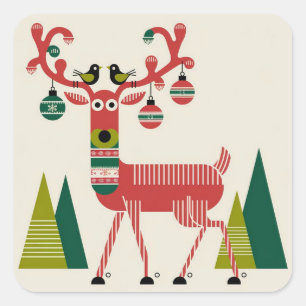 Reindeer Christmas Ornament Square Sticker