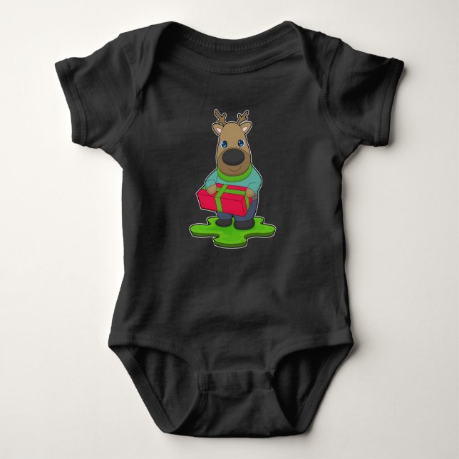 Reindeer Christmas Package Baby Bodysuit (Front)