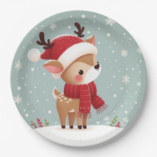 Reindeer Christmas Paper Plate (Front)