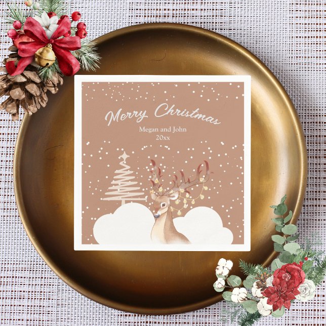 Reindeer Christmas Party Brown Napkin (Creator Uploaded)