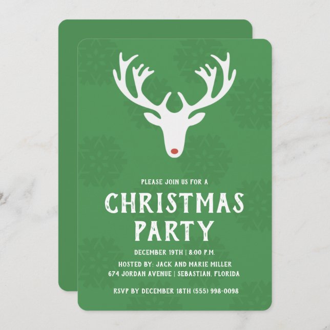 Reindeer Christmas Party Invitation (Front/Back)