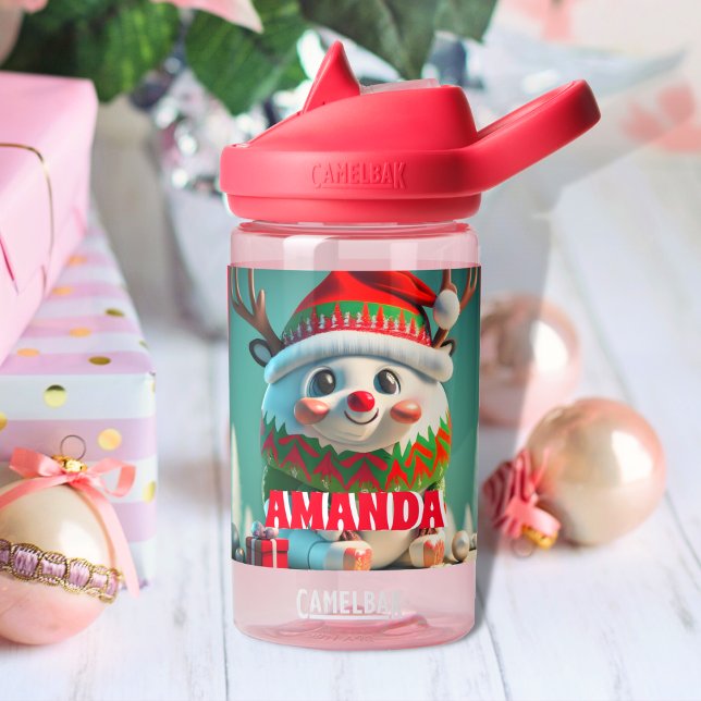 Reindeer Christmas Personalised Kids Name Water Bottle (Creator Uploaded)