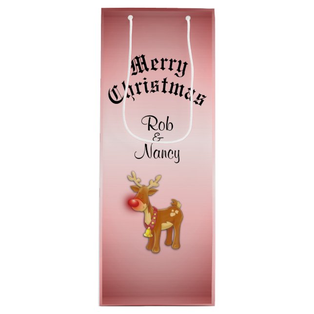 Reindeer Christmas Personalised Wine Gift Bag (Front)