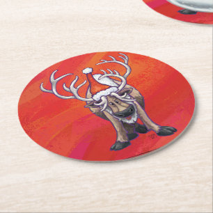 Reindeer Christmas Round Paper Coaster