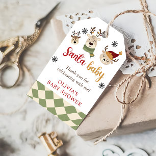 Reindeer Christmas Santa Baby Shower Favour Gift Tags