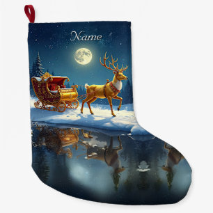 Reindeer Christmas Sleigh Holiday Stocking