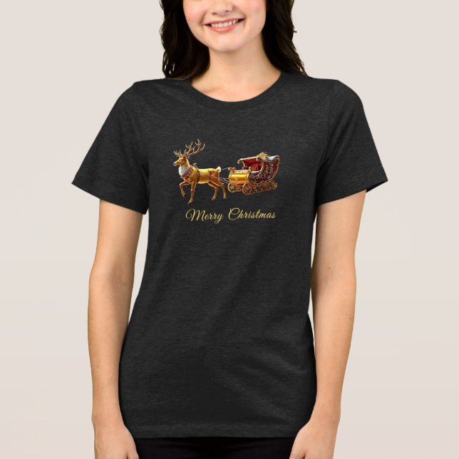 Reindeer Christmas Sleigh Holiday Women's Tri-Blend Shirt (Front)