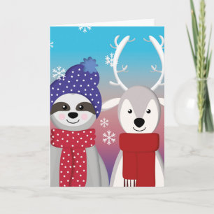 reindeer christmas sloth holiday card