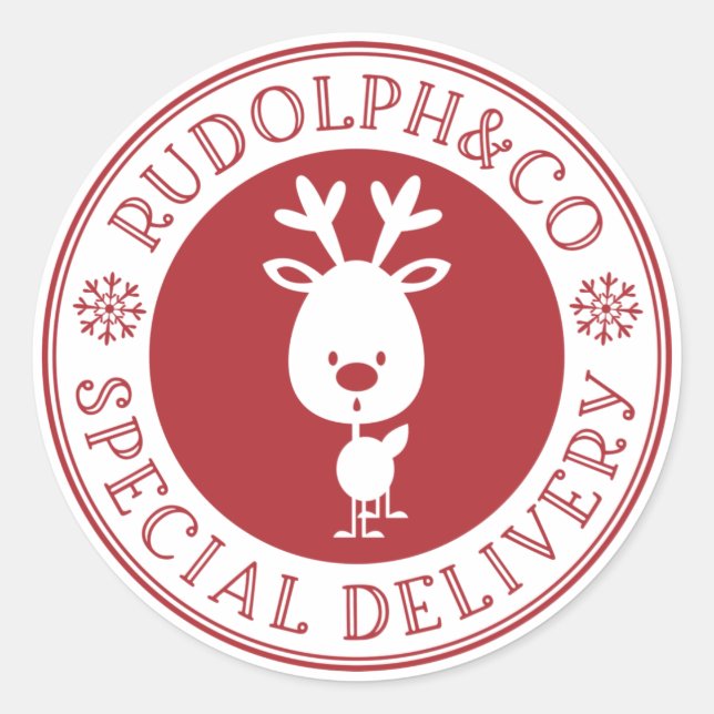 Reindeer Christmas Special Delivery Classic Round Sticker (Front)