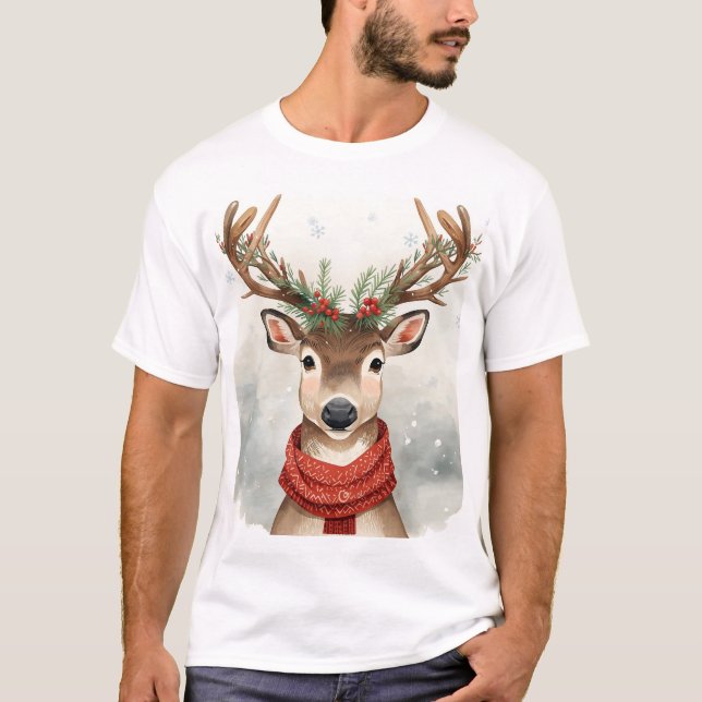 Reindeer Christmas T-Shirt For Festive Holiday (Front)