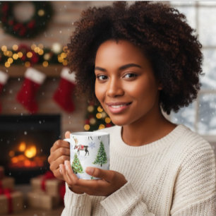 Reindeer Christmas Tree Pattern Coffee Mug