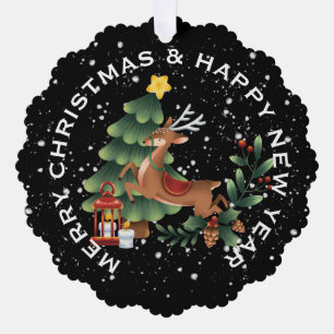 Reindeer & Christmas Tree , PERSONALIZED CHRISTMAS Tree Decoration Card