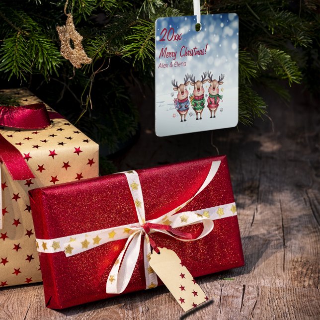 Reindeer Christmas tree snow Metal Square Ornament (Creator Uploaded)