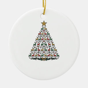 Reindeer Christmas Tree Vintage Engraving Shirt_1 Ceramic Tree Decoration