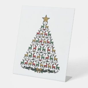 Reindeer Christmas Tree Vintage Engraving Shirt_1 Pedestal Sign