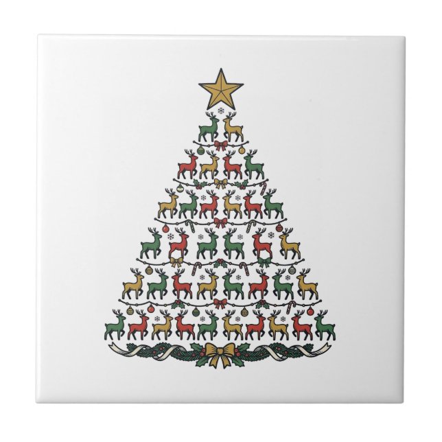 Reindeer Christmas Tree Vintage Engraving Shirt_1 Tile (Front)