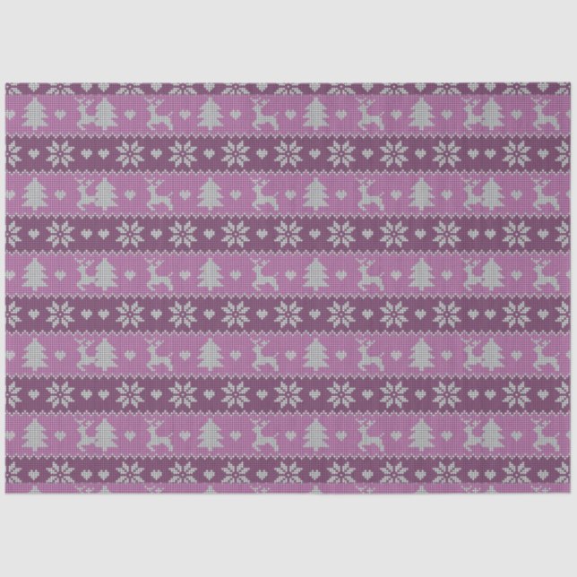 Reindeer Christmas Trees Hearts Purple Christmas Tissue Paper (Front)