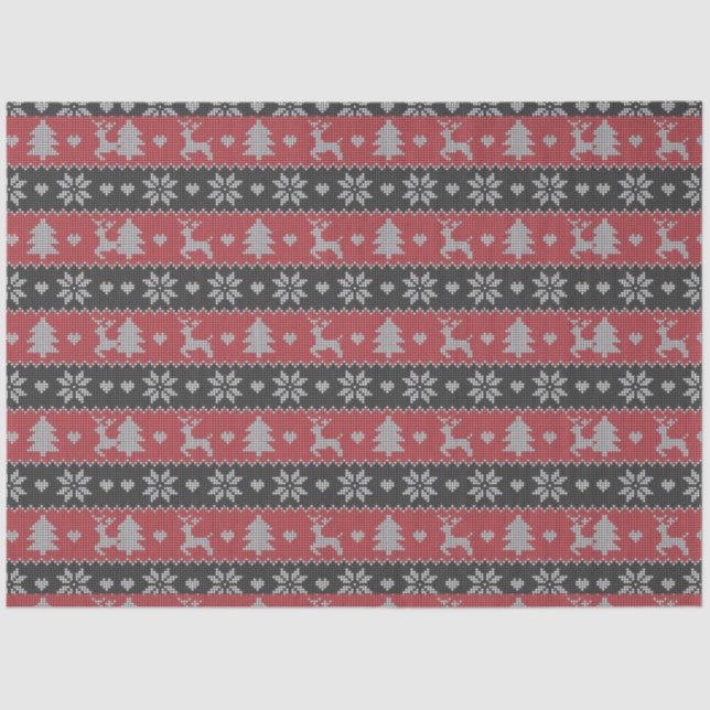 Reindeer Christmas Trees Hearts Red Christmas Tissue Paper (Front)