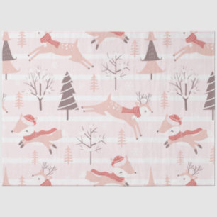 Reindeer Christmas Trees Modern Pink Christmas Tissue Paper