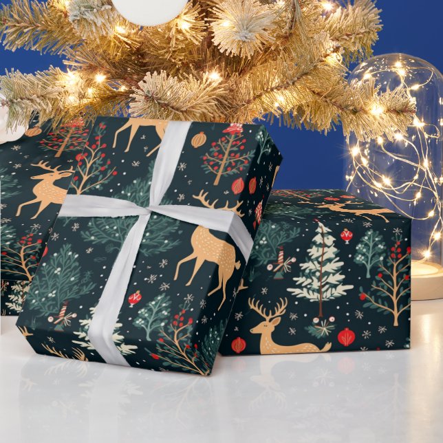 Reindeer Christmas Trees Snowflakes Christmas Wrapping Paper (Holidays)