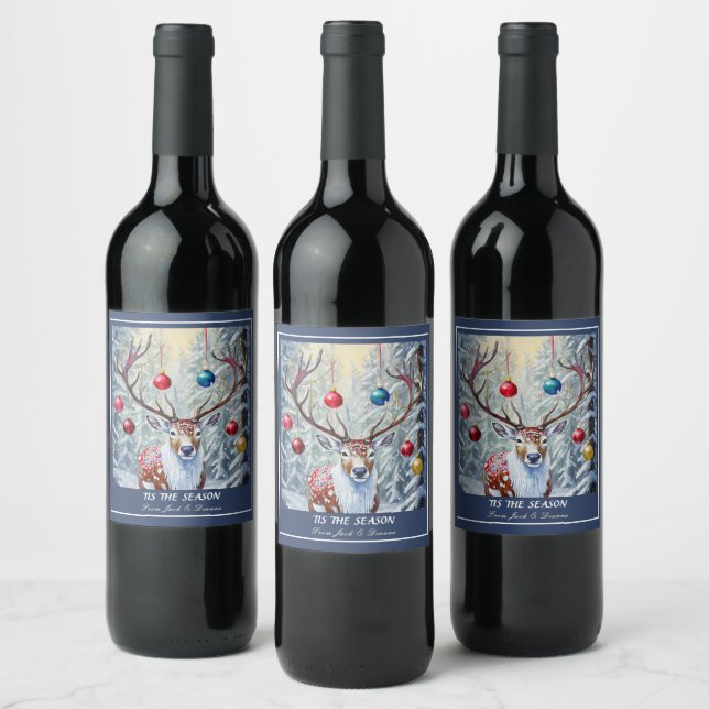 Reindeer Christmas Wine Label (Bottles)