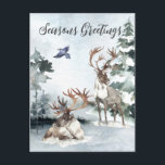 Reindeer Christmas Winter landscape Watercolor  Postcard<br><div class="desc">This design may be personalised by choosing the Edit Design option. You may also transfer onto other items. Contact me at colorflowcreations@gmail.com or use the chat option at the top of the page if you wish to have this design on another product or need assistance with this design. See more...</div>