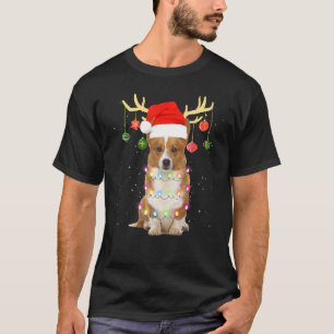 Reindeer Corgi Dog With Santa Hat Christmas Light T-Shirt